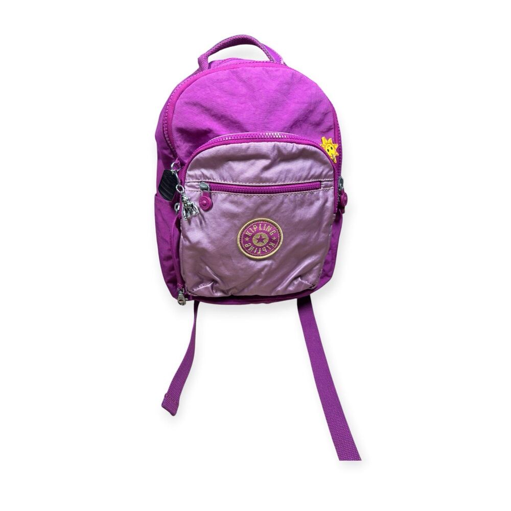 Kipling Seoul Metallic Pink Backpack Laptop Large School Bag w/ Charms Y2K Rare